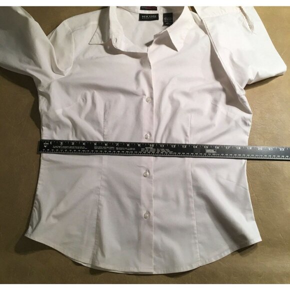 NEW YORK & COMPANY “City Stretch” Fitted STRETCH Blouse, WHITE, NWOT, Size Large - Picture 5 of 8